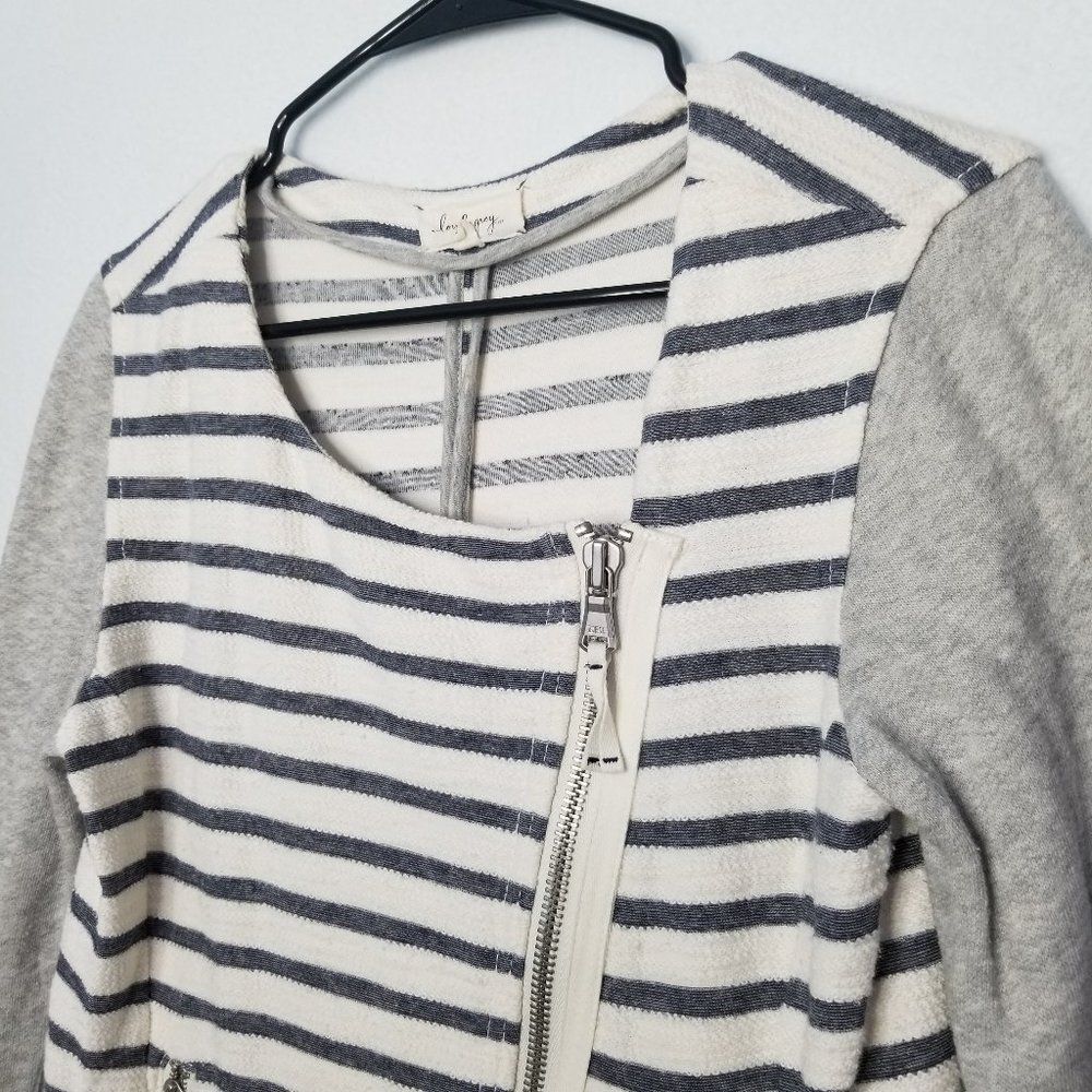 Lou and Grey Full Zip Blouse Blue Gray White Zip Pockets XS